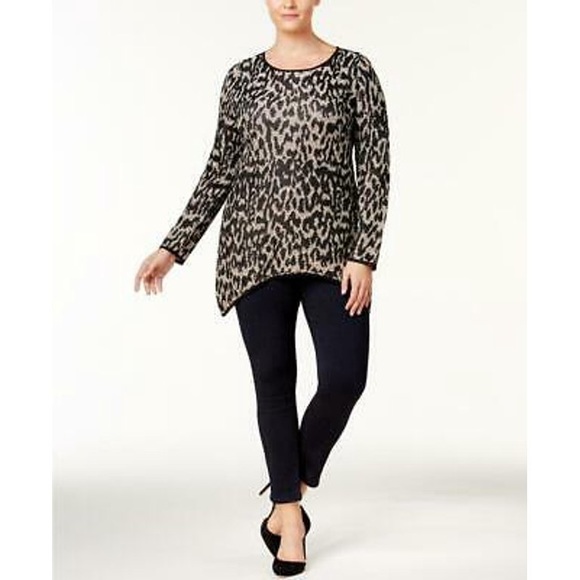 CLEO Tunic Sweater Gold & Black Knit Leopard Animal Pattern Assymmetrical Large - Picture 1 of 11